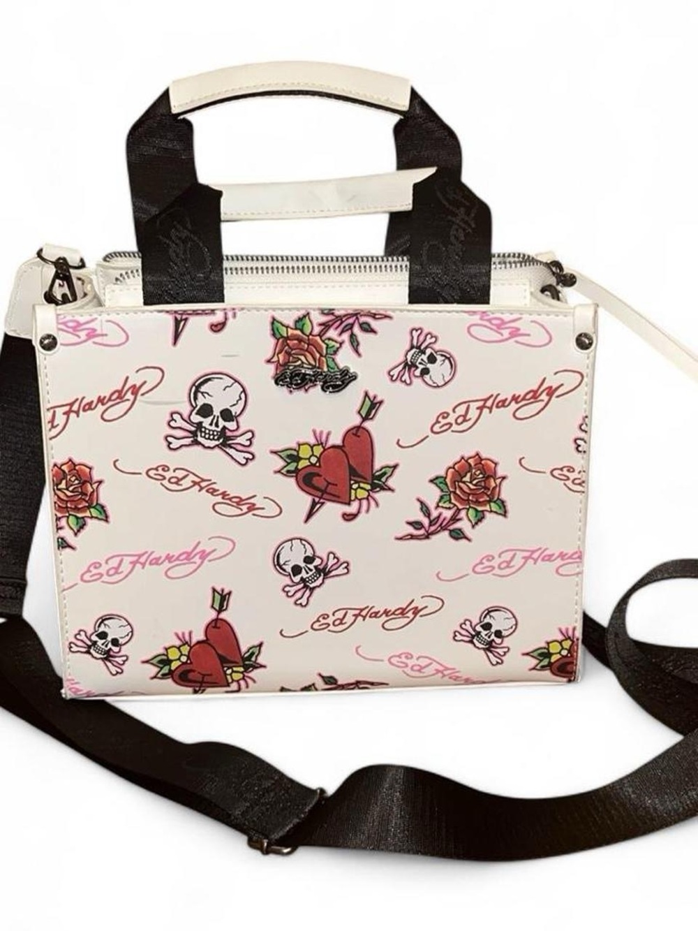 Ed Hardy Skull Heart Tattoo Print Mini Tote Crossbody Bag
